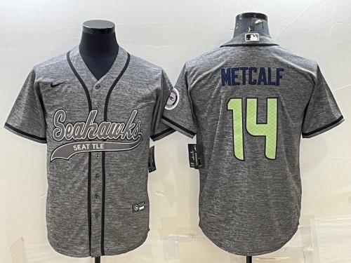 Men's Seattle Seahawks #14 DK Metcalf Gray With Patch Cool Base Stitched Baseball Jersey